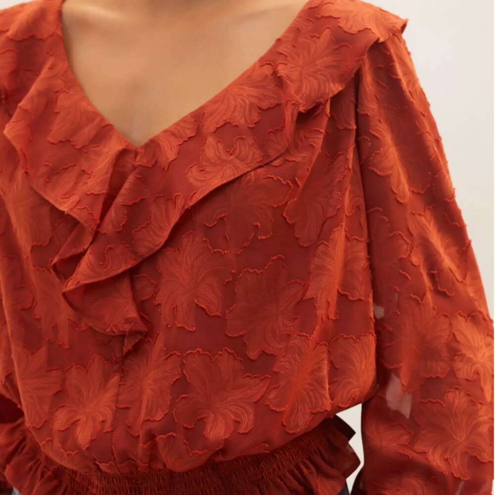 Anthropologie Textured Floral Blouse In Crimson - image 4